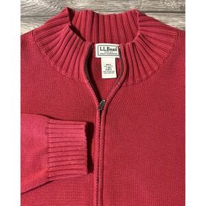 LL Bean Full Zip Red Cardigan Sweater With Pockets, 0BTL7, Size Large